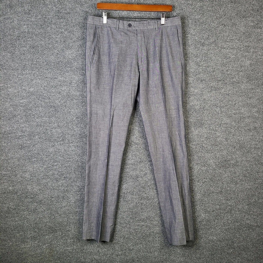 Butler & Webb Trouser Pants Men's 34 Gray Cotton Linen